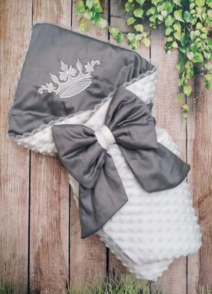 Велюровий конверт - ковдру на виписку з вишивкою , літо, демі, зима