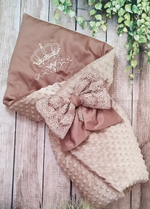 Велюровый конверт - одеяло на выписку с вышивкой , лето, деми, зима1 фото