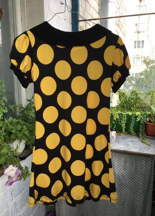 Блуза туника яркая в горох черно желтая4 фото