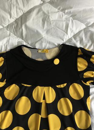 Блуза туника яркая в горох черно желтая5 фото