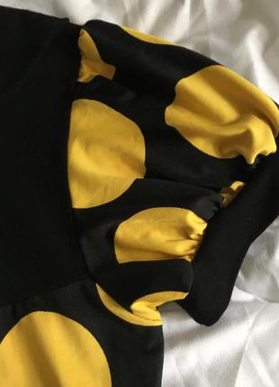 Блуза туника яркая в горох черно желтая6 фото