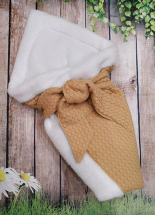 Конверт-плед теплый на осень и зиму на выписку и прогулки овчина и вафельное полотно 3 цвета