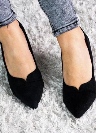 Женские туфли на шпильке замшевые черные6 фото
