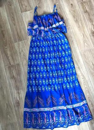 Красивый сарафан принт этно платье с рюшей1 фото