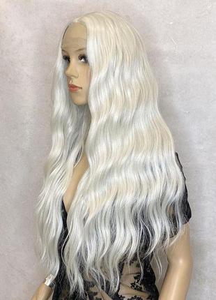 Парик на сетке lace wig белый длинный кудрявый термо с пробором / перука на сітці біла довга2 фото