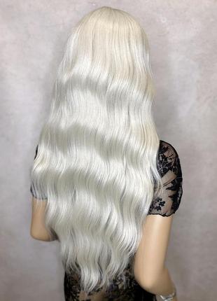 Парик на сетке lace wig белый длинный кудрявый термо с пробором / перука на сітці біла довга3 фото