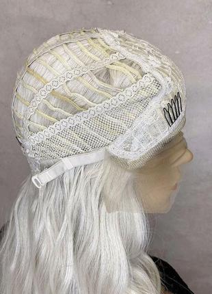 Парик на сетке lace wig белый длинный кудрявый термо с пробором / перука на сітці біла довга5 фото