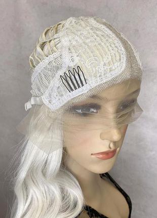Парик на сетке lace wig белый длинный кудрявый термо с пробором / перука на сітці біла довга6 фото