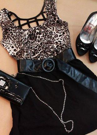 Нове з біркою.  плаття чорне з леопардовим принтом