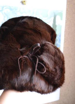 Тёплая стильная шапка ушанка golden leaf. натуральный мех кролик3 фото