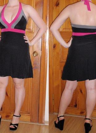 Платье чёрное с розовыми вставками2 фото