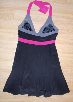 Платье чёрное с розовыми вставками5 фото
