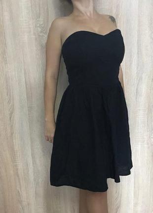 Платье выпускное черное хб без плеч river island р 36 гофрированная в цветок ткань3 фото