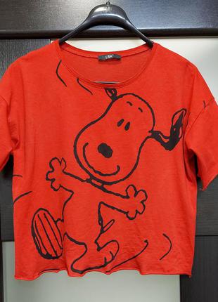 Lsk укороченная футболка оверсайз с принтом snoopy топ top тишот t-shirt1 фото