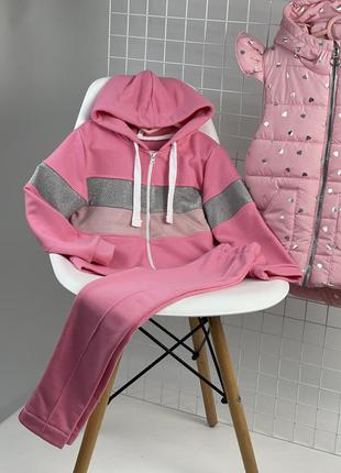 Трикотажний костюм рожевий кофта на замку8 фото