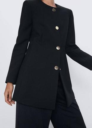 Черное пальто жакет пиджак на пуговицах zara