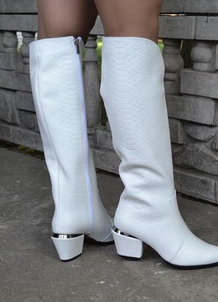 Сапоги кожаные казаки белые с острым носком на каблуке 6 см4 фото
