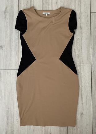 Бежевое/платье/миди/с коротким рукавом/со вставками/