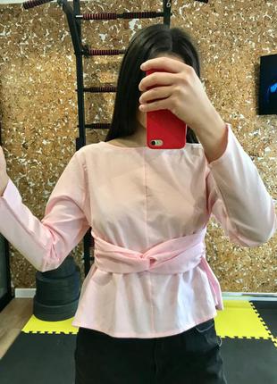 Розовая кофта блузка рубашка с рукавом нарядная с открытой спинкой3 фото