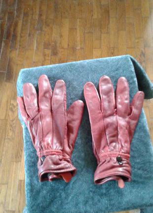 Червоні шкіряні утеплені рукавички на підкладці
