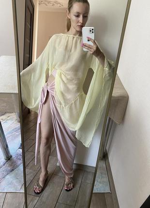 100% шёлк. легкая желтая блуза прозрачная италия4 фото