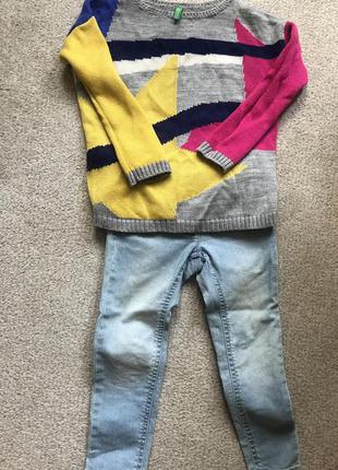 Джинсы и свитер(кофта, реглан) benetton 3-4 года