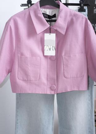 Трендовый новый укороченный пиджак zara розовый кроп пиджак зара8 фото