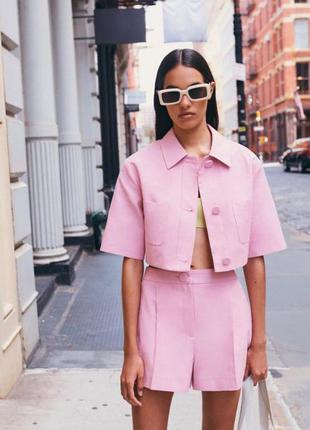 Новий літній укорочений піджак zara рожевий кроп жакет
