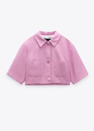 Трендовый новый укороченный пиджак zara розовый кроп пиджак зара4 фото