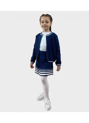Кофта вязанная для девочки, синяя с белым, школьная форма5 фото