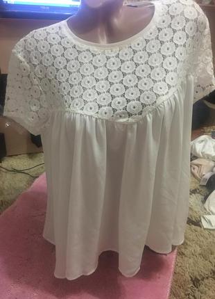 Шикарная белоснежная блуза kiabi с ажурным верхом