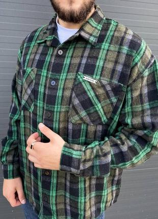 Чоловіча сорочка байкова в клітку зелена сіра туреччина / сорочка чоловіча в клітинку блуза турречина9 фото