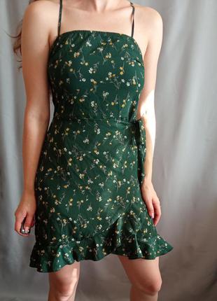 Ізумрудне 🌿 міня плаття в квітковий принт на запах розмір xs,s3 фото