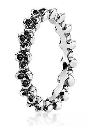 Серебряное кольцо пандора анютки чёрные цветы цветочки серебро проба 925 новое с биркой3 фото