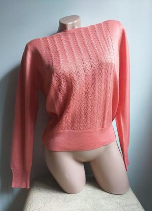 Кораловий светр. пуловер. тонкий, укороченный свитер. джемпер в косичку.5 фото