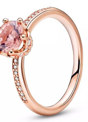 Серебряное кольцо пандора розовый большой камень и маленькие камушки розовое золото серебро проба 925 новое с биркой3 фото