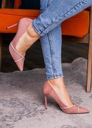 Женские туфли на шпильке розовые замшевые3 фото