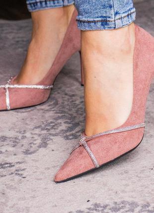 Женские туфли на шпильке розовые замшевые7 фото
