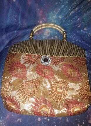 Індійська сумочка з принтом пір'я павича