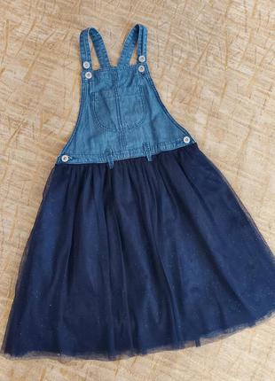 Джинсовый школьный сарафан с фатиновой юбкой