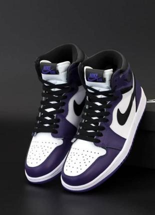 Жіночі кросівки nike air jordan 1 retro high white/black/violet/purple