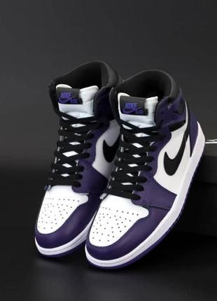 Женские кроссовки nike air jordan 1 retro high white/black/violet/purple