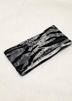 Тёплая велюровая повязка на голову ободок серый чёрный стрейч осень-зима-весна3 фото