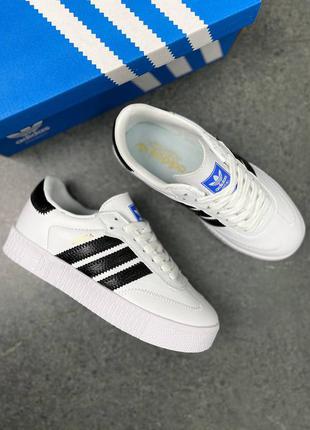 Кожаные, шикарные, белые кеды от adidas sambarose w all white/black2 фото