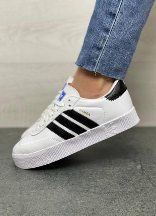 Кожаные, шикарные, белые кеды от adidas sambarose w all white/black4 фото