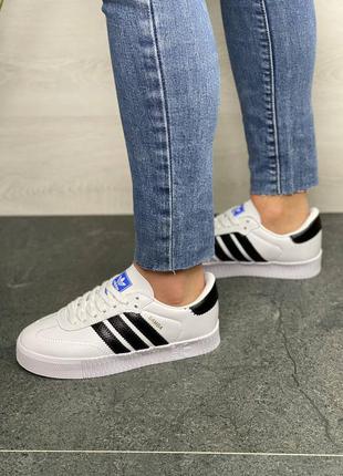 Кожаные, шикарные, белые кеды от adidas sambarose w all white/black7 фото