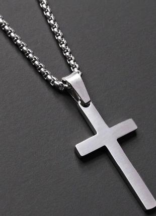Чоловіча металева срібна підвіска, ланцюжок на шию з хрестом, кулон із сталі 316l