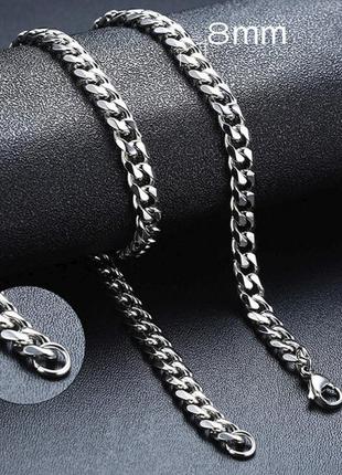 Мужская металлическая серебряная цепочка, цепь на шею из нержавеющей стали (316l), подвеска, ширина 8 мм2 фото
