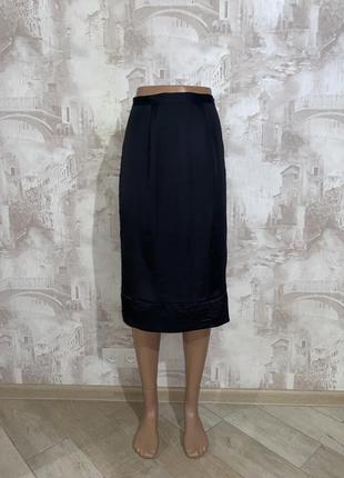 Чёрная сатиновая миди юбка,шёлковая юбка(017)2 фото