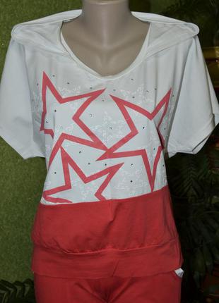 Новая стильная пижама красно - белая , принт звезды2 фото